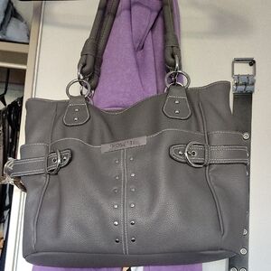 Rosetti Gray Shoulder Bag with Silver Hardware and Textured Finish